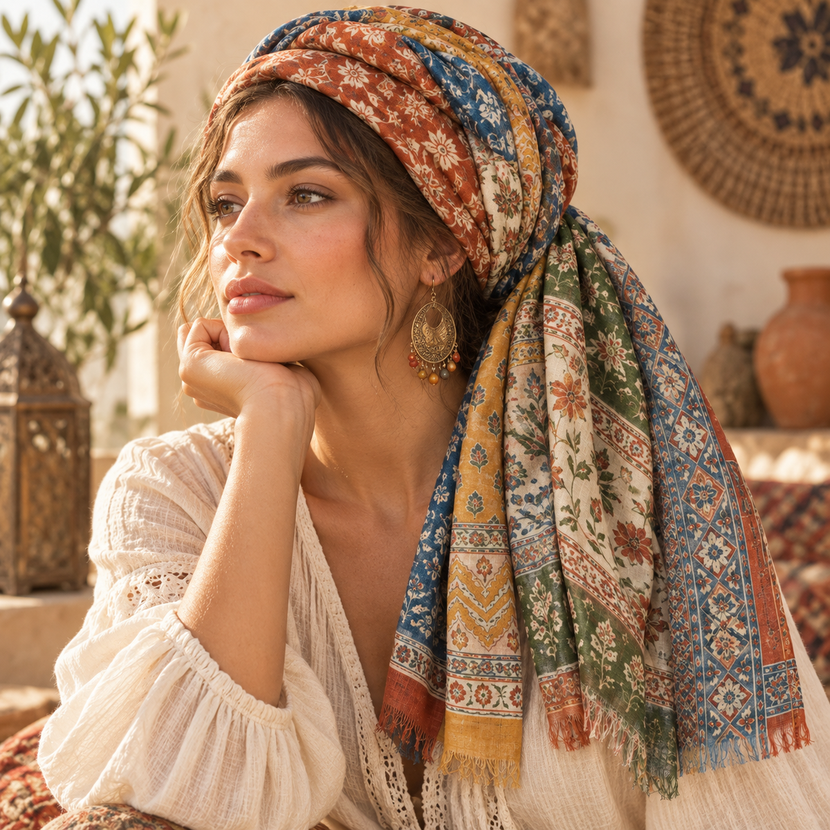 Folk Patchwork Print Scarf