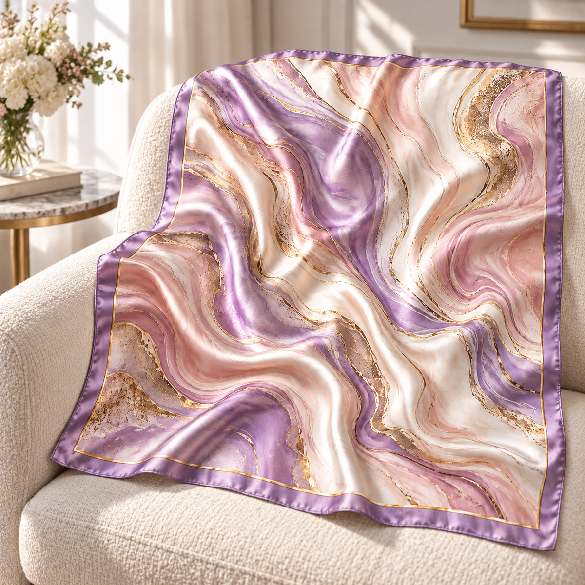 Pastel Marble Satin-Finish Scarf