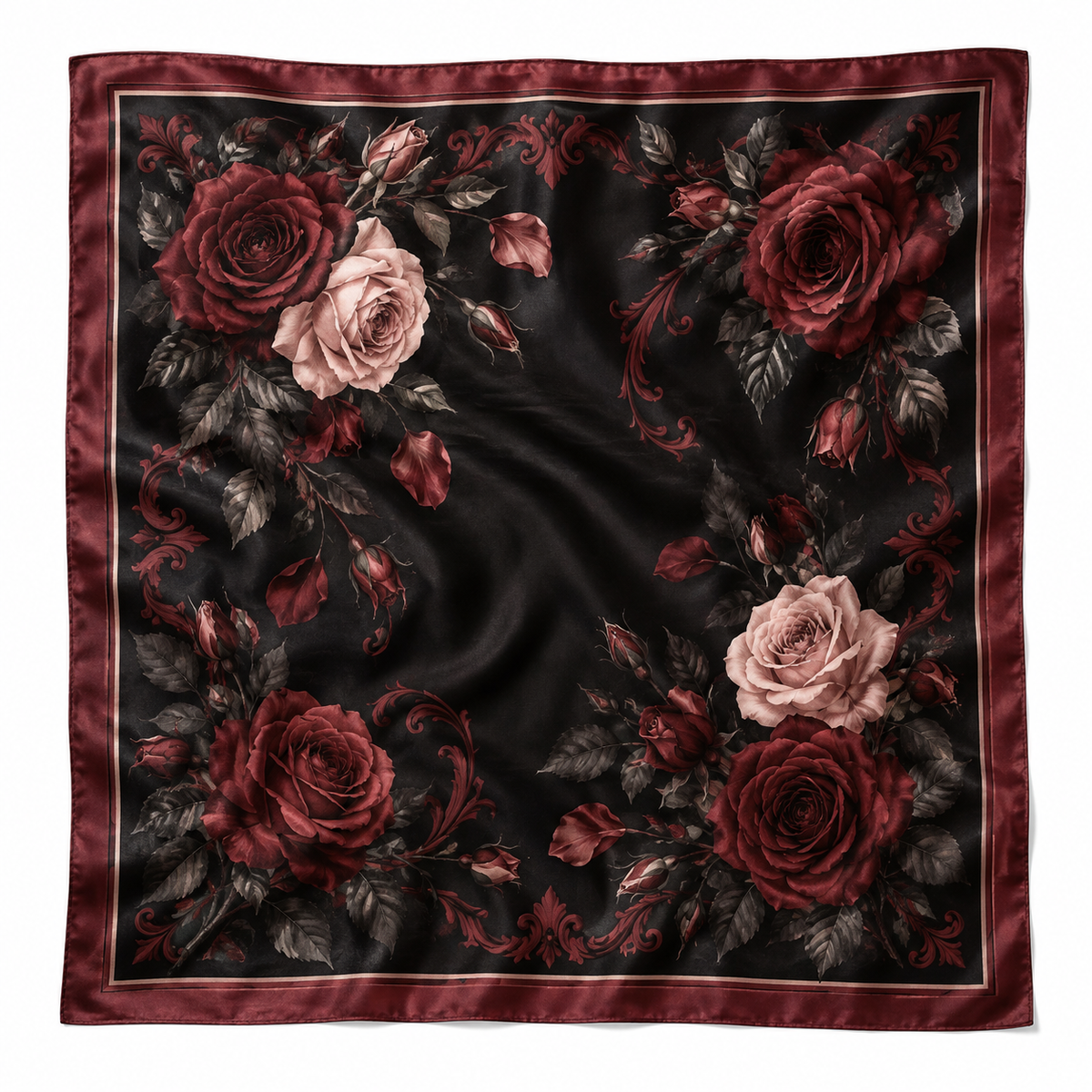 Dark Rose Satin-Finish Square Scarf