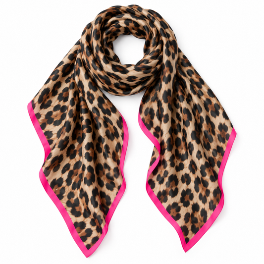 Leopard Print Scarf with Neon Trim