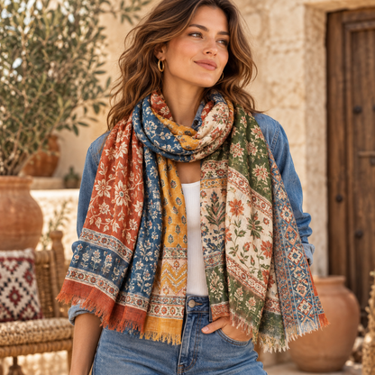 Folk Patchwork Print Scarf