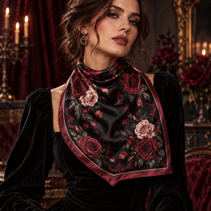 Dark Rose Satin-Finish Square Scarf