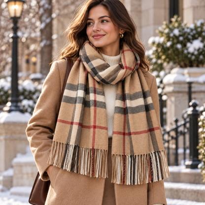 Plaid Fringe Winter Scarf