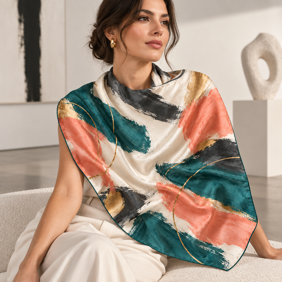 Abstract Brushstroke Square Scarf