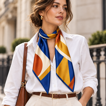 Geometric Color-Block Skinny Scarf