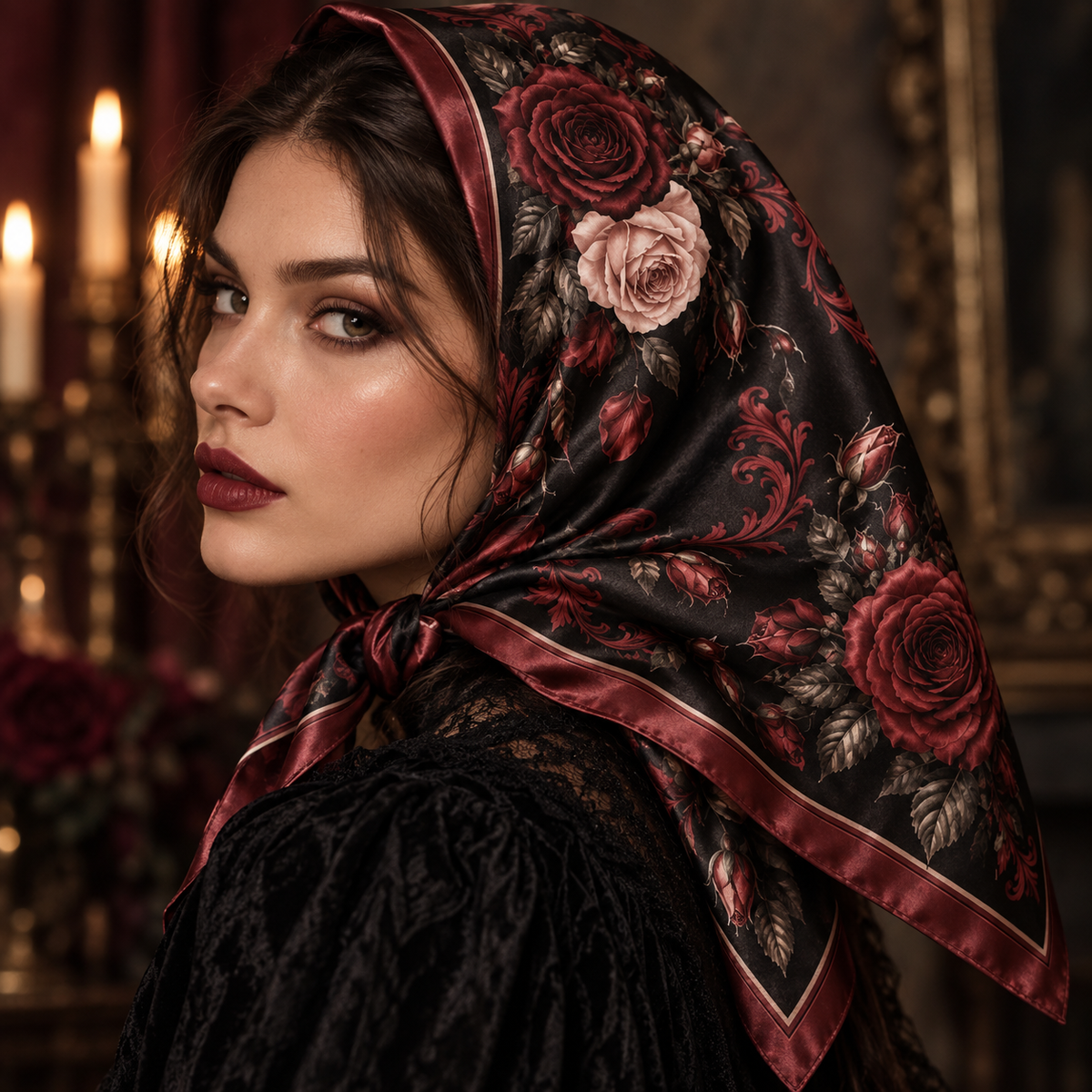 Dark Rose Satin-Finish Square Scarf