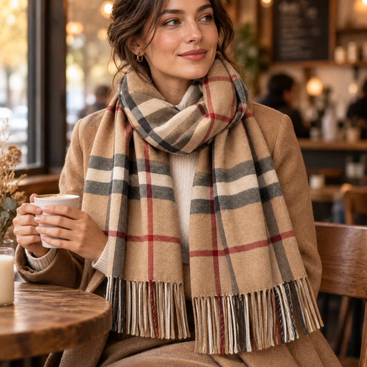 Plaid Fringe Winter Scarf