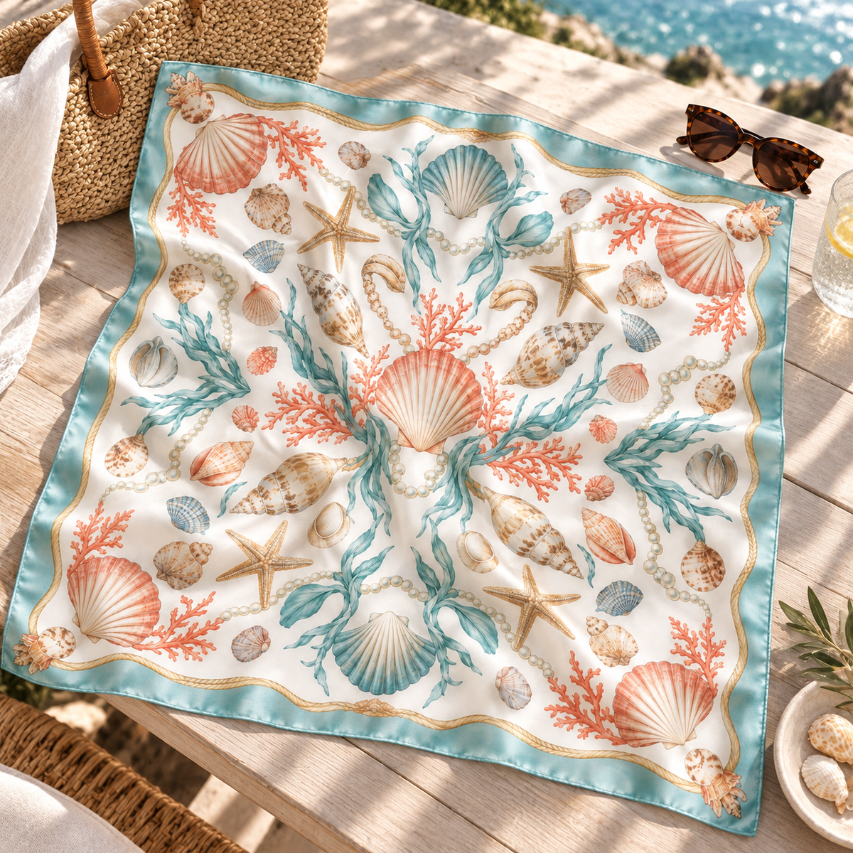 Coastal Shell Print Square Scarf