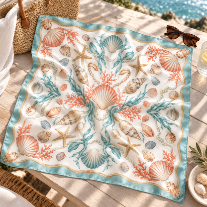 Coastal Shell Print Square Scarf
