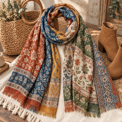 Folk Patchwork Print Scarf