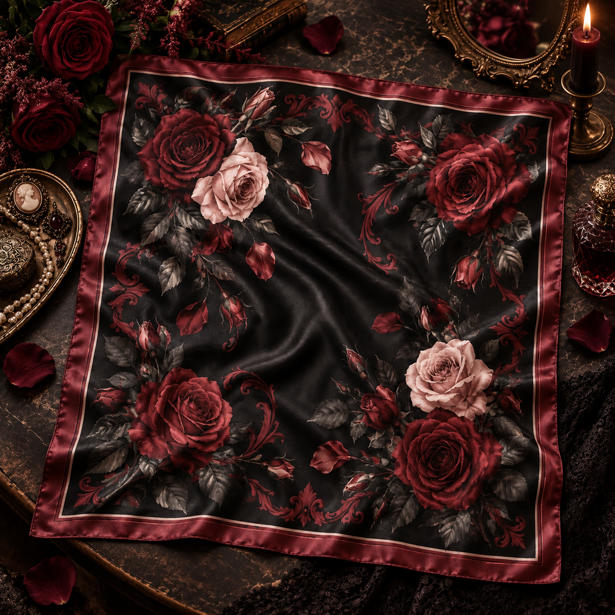 Dark Rose Satin-Finish Square Scarf