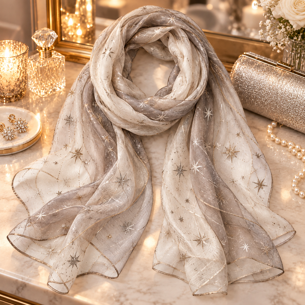 Metallic Star Sheer Scarf