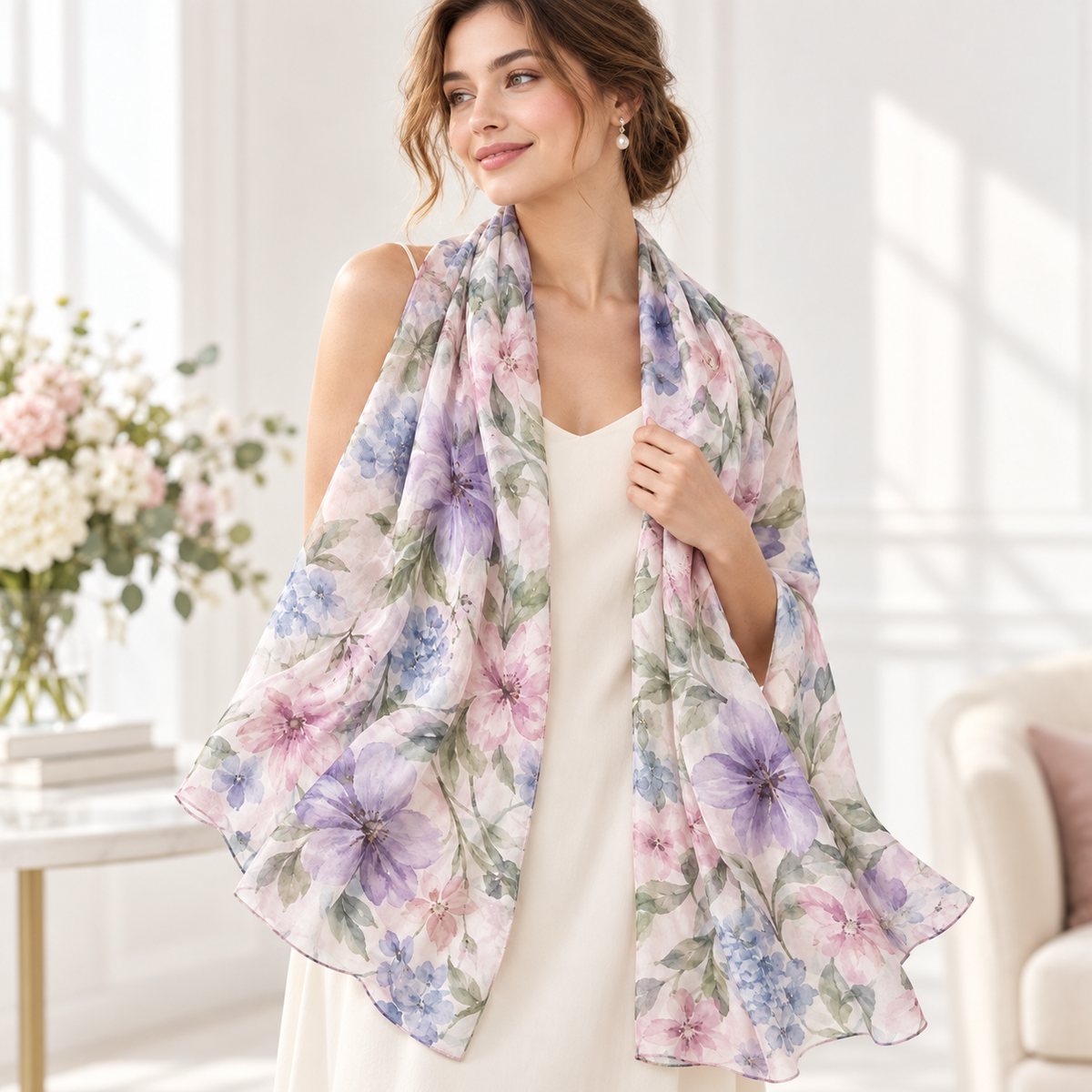 Watercolor Floral Long Scarf
