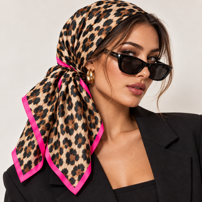 Leopard Print Scarf with Neon Trim