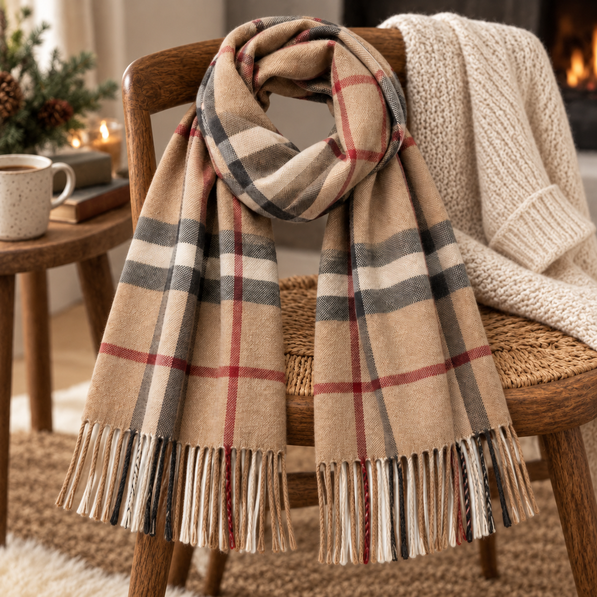 Plaid Fringe Winter Scarf
