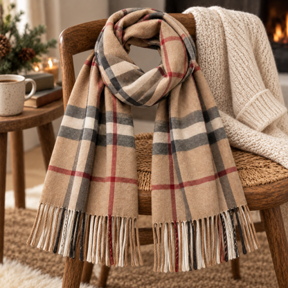 Plaid Fringe Winter Scarf