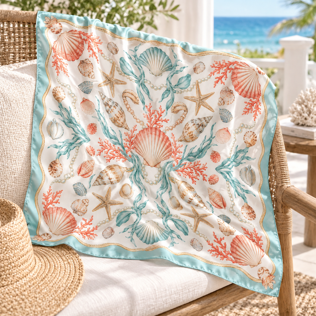 Coastal Shell Print Square Scarf