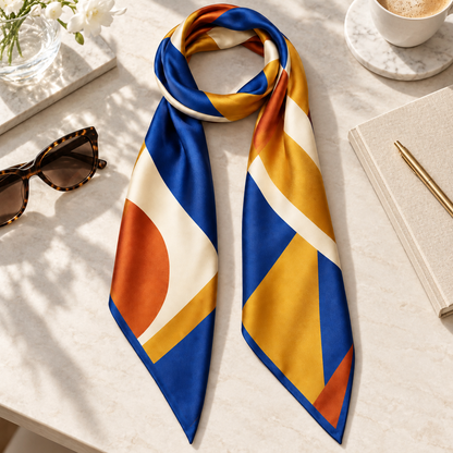 Geometric Color-Block Skinny Scarf