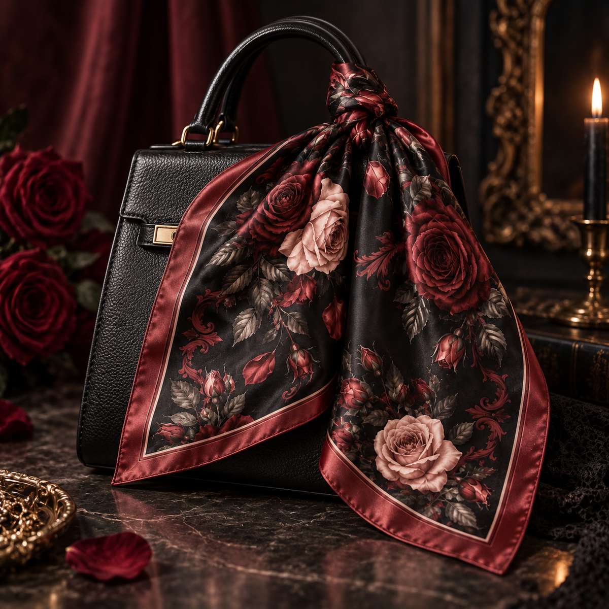 Dark Rose Satin-Finish Square Scarf