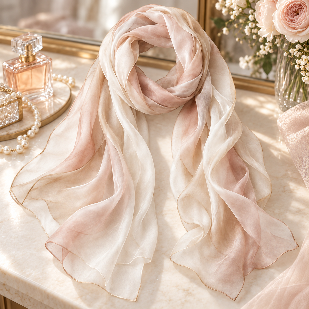 Sheer Neutral Chiffon-Style Scarf