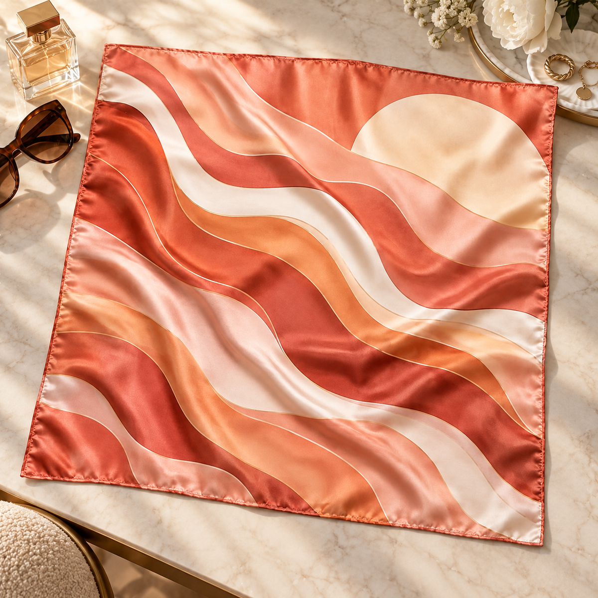 Abstract Sunset Satin-Finish Scarf
