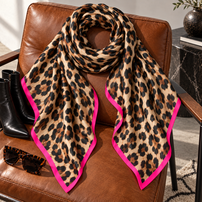 Leopard Print Scarf with Neon Trim