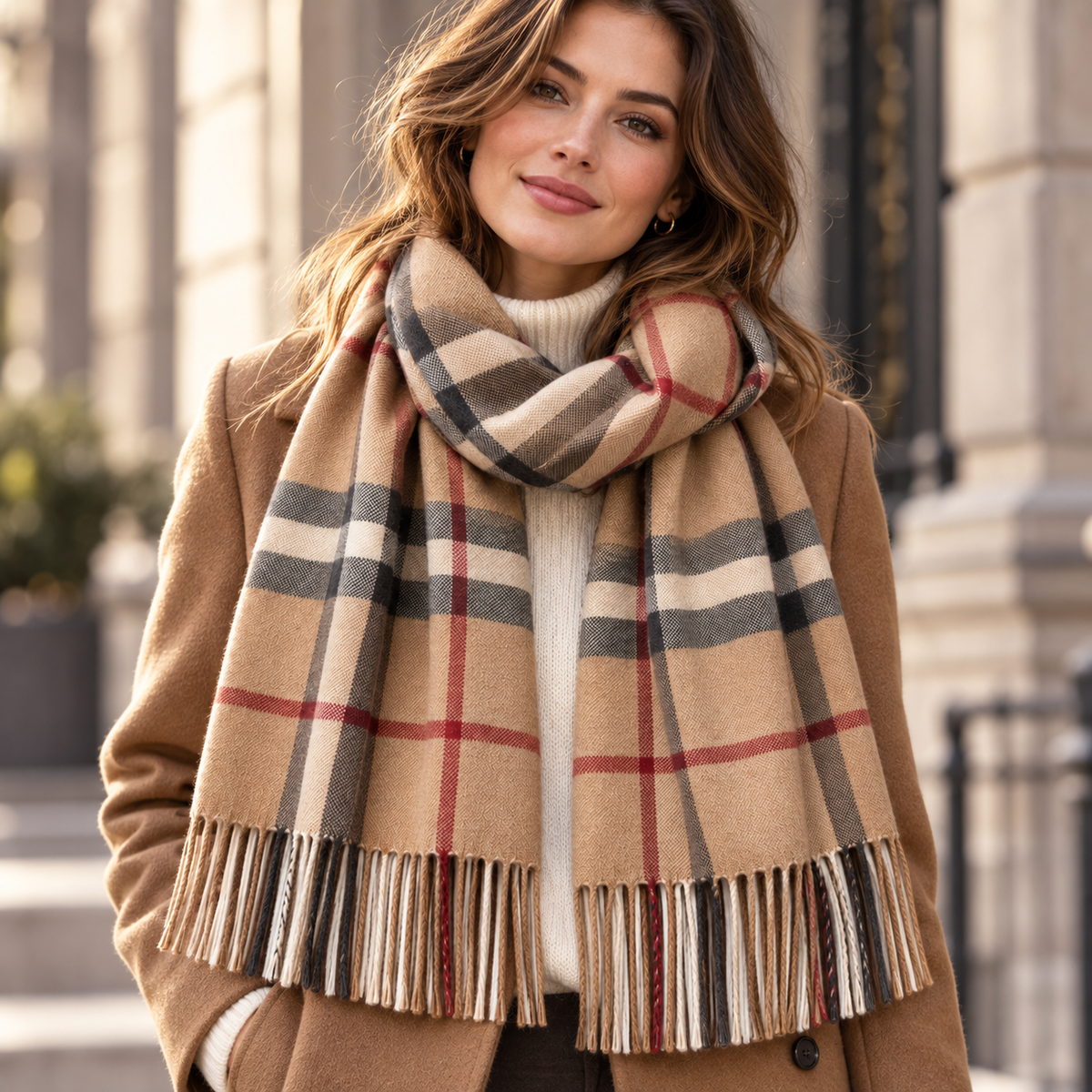 Plaid Fringe Winter Scarf
