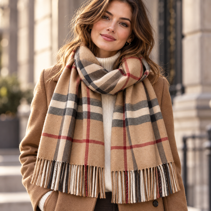 Plaid Fringe Winter Scarf